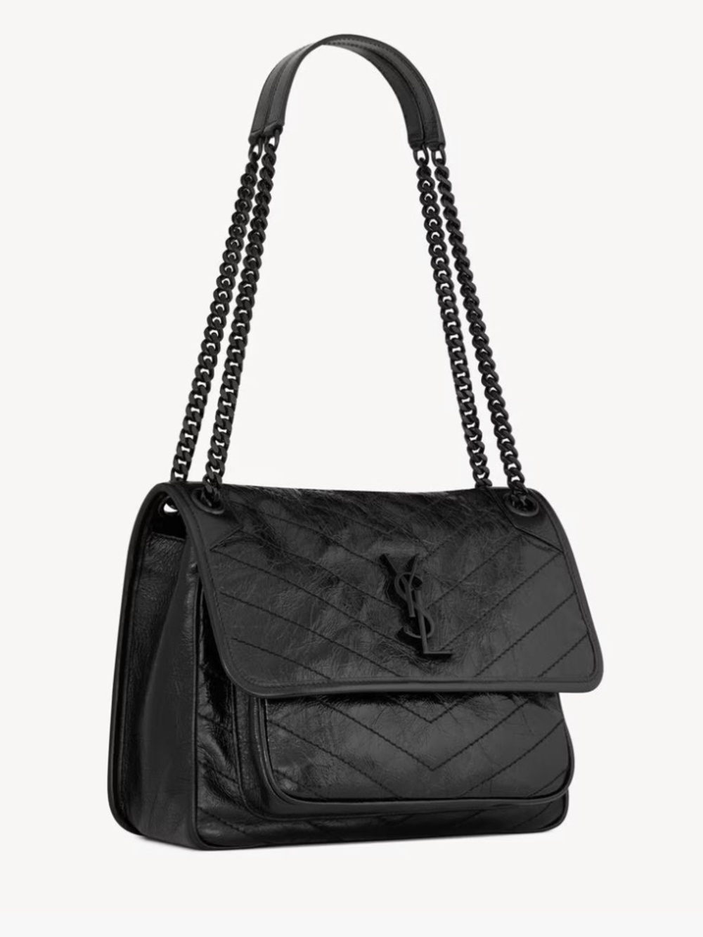 🖤 YSL Niki Black on Black Crinkle Leather Shoulder/Crossbody Bag- Medium